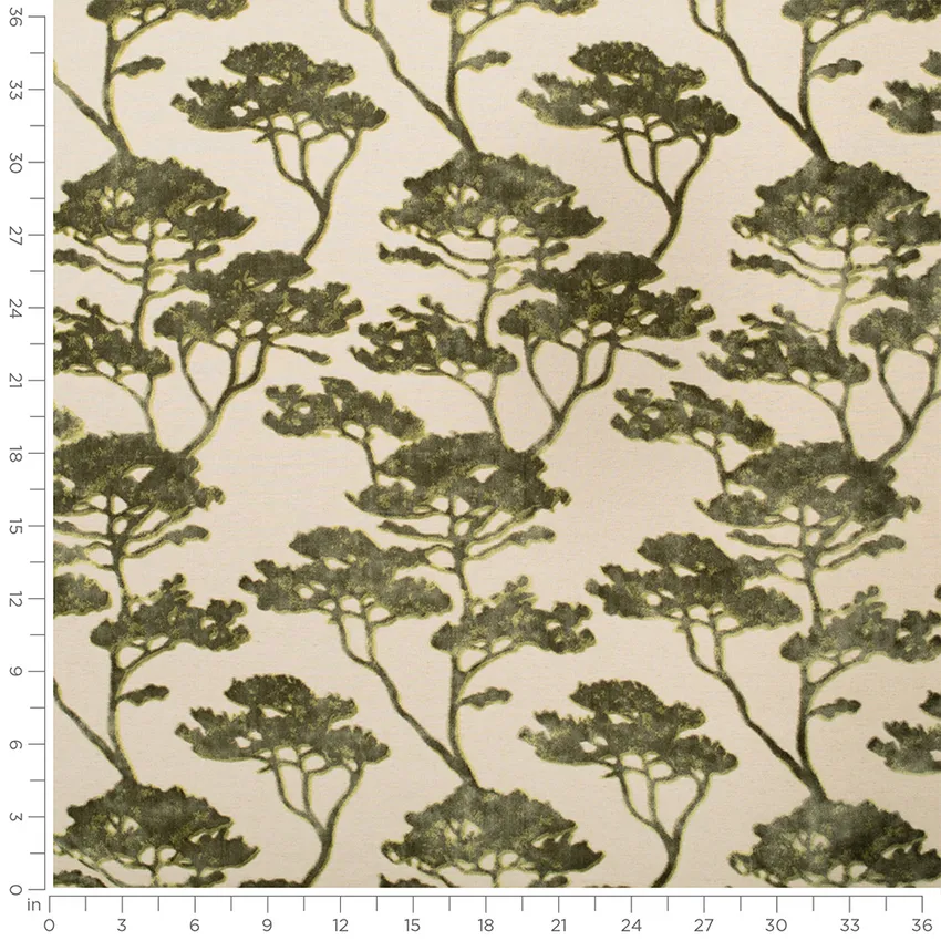 Tanzania Glade Green Abstract & Geometric Linen & Linen Looks Upholstery Fabric by the Yard — Scale in inches