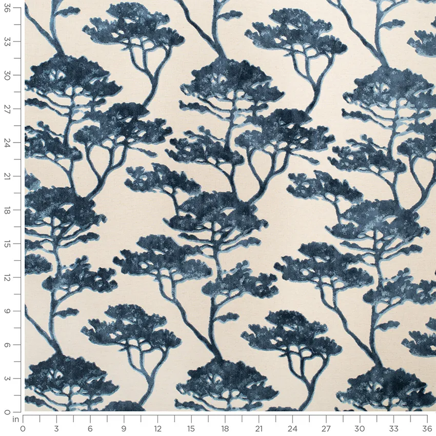 Tanzania Navy Blue Abstract & Geometric Linen & Linen Looks Upholstery Fabric by the Yard — Scale in inches