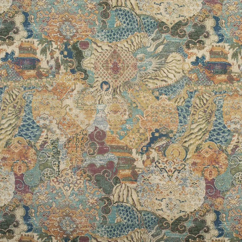 Trinity Moss Aqua & Teal and Blue Abstract & Geometric Prints Drapery and Upholstery Fabric by the Yard