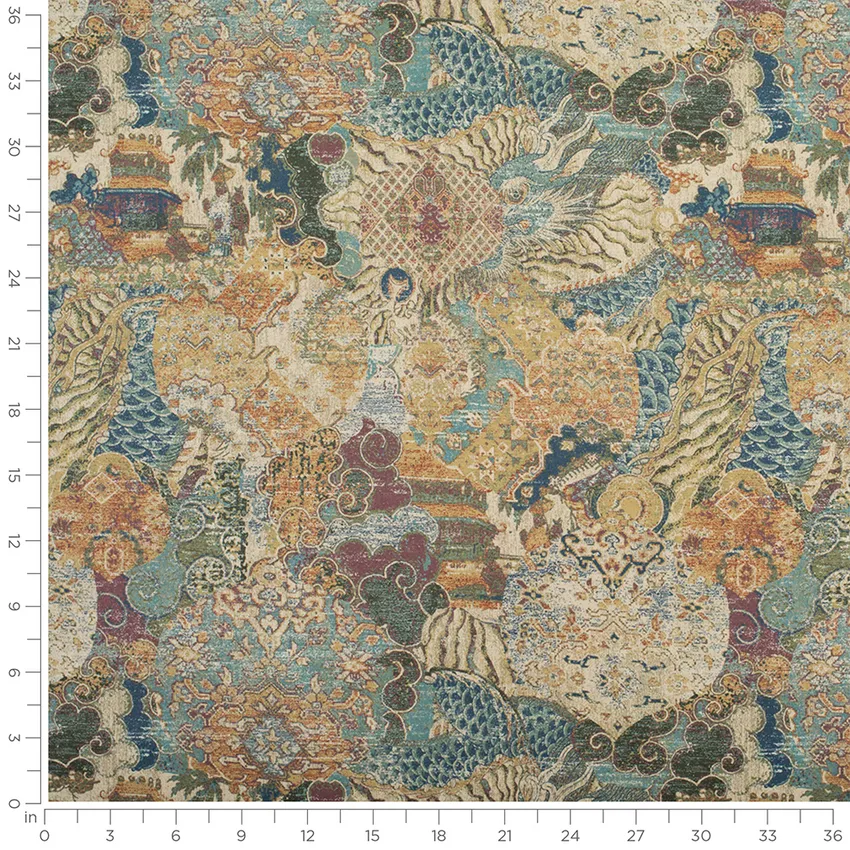 Trinity Moss Aqua & Teal and Blue Abstract & Geometric Prints Drapery and Upholstery Fabric by the Yard — Scale in inches