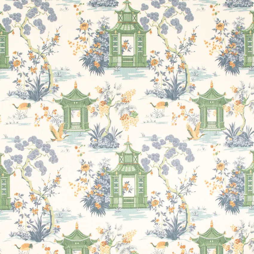 Valerie Blue and Green Global Linen & Linen Looks Drapery and Upholstery Fabric by the Yard
