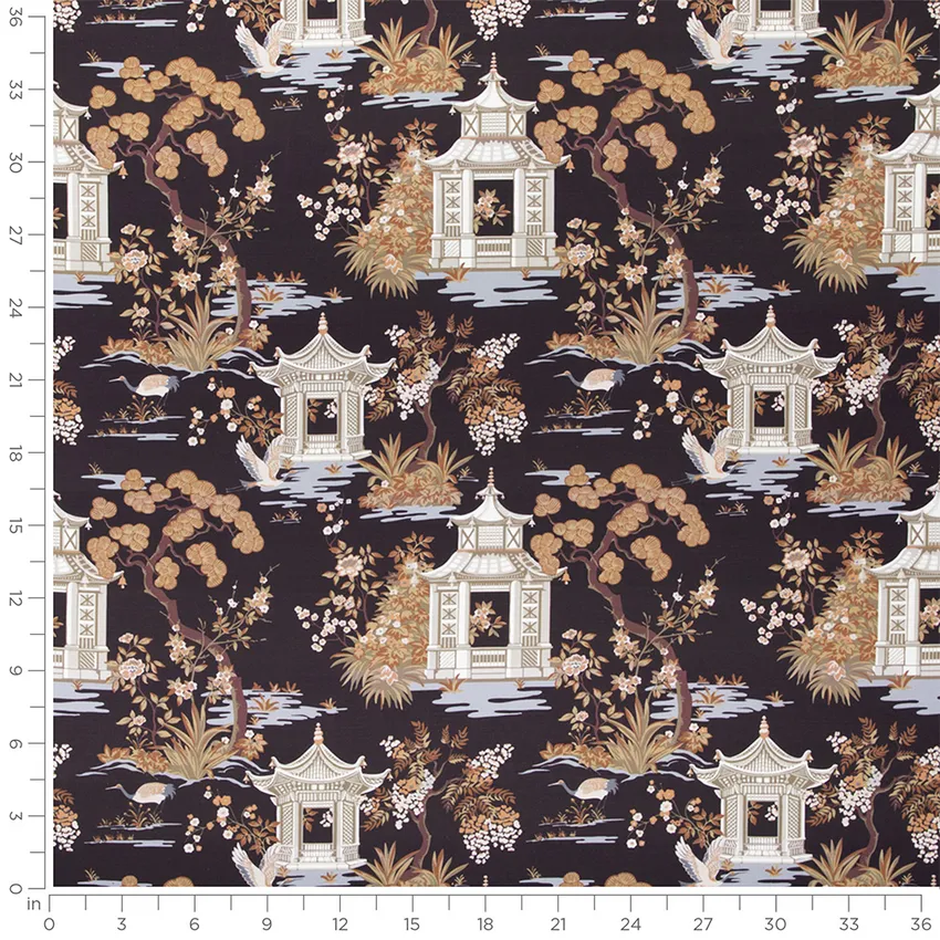 Valerie Ebony Black Global Linen & Linen Looks Drapery and Upholstery Fabric by the Yard — Scale in inches