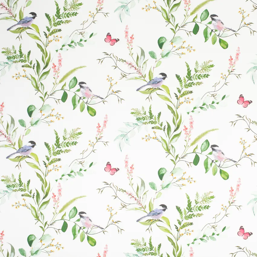 Vanessa Mulberry Green and Pink Birds Prints Drapery and Upholstery Fabric by the Yard