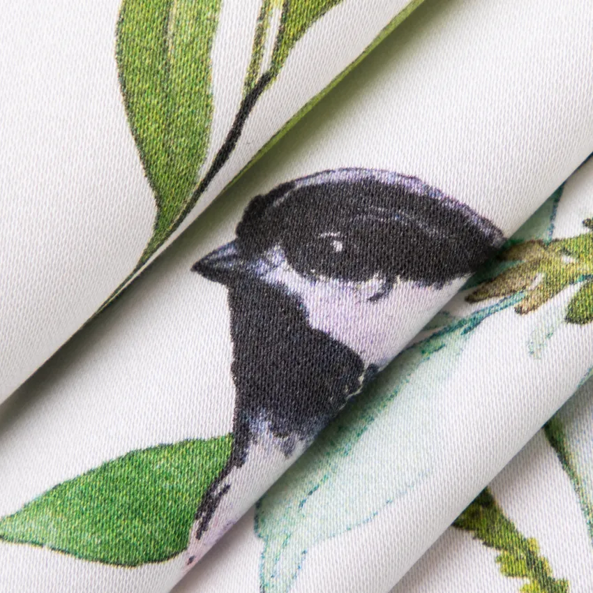 Vanessa Mulberry Green and Pink Birds Prints Drapery and Upholstery Fabric by the Yard — Upholstery and Drapery Fabric
