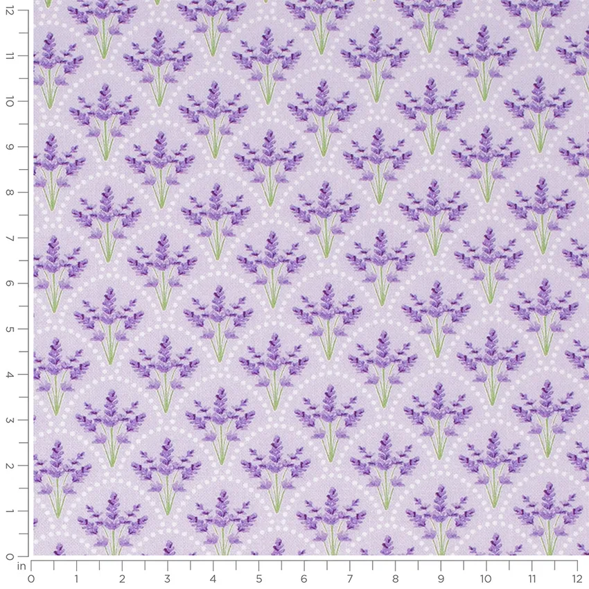 Vera Lavender Purple Floral Prints Drapery and Upholstery Fabric by the Yard — Scale in inches