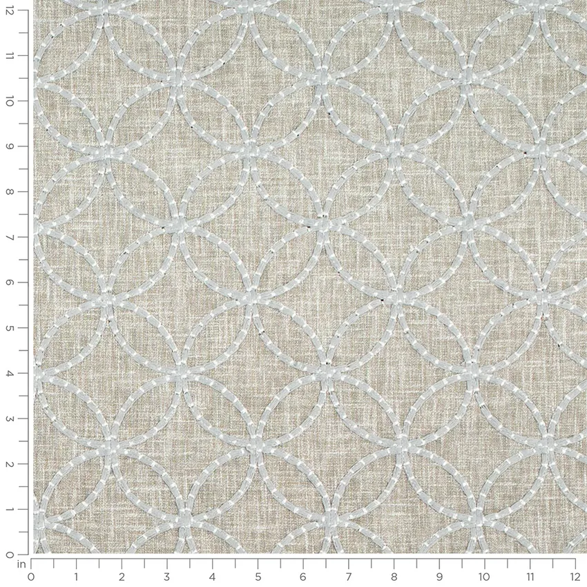 Waverly Glacier Grey & Silver Abstract & Geometric Embroidery Drapery Fabric by the Yard — Scale in inches