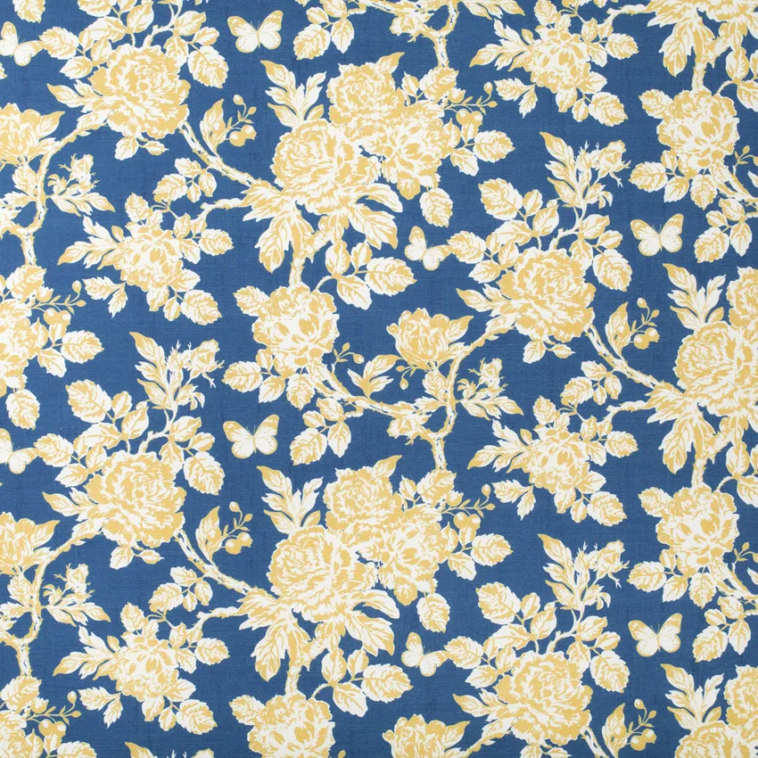 Willa Royal Blue and Gold & Yellow Floral Prints Drapery and Upholstery Fabric by the Yard