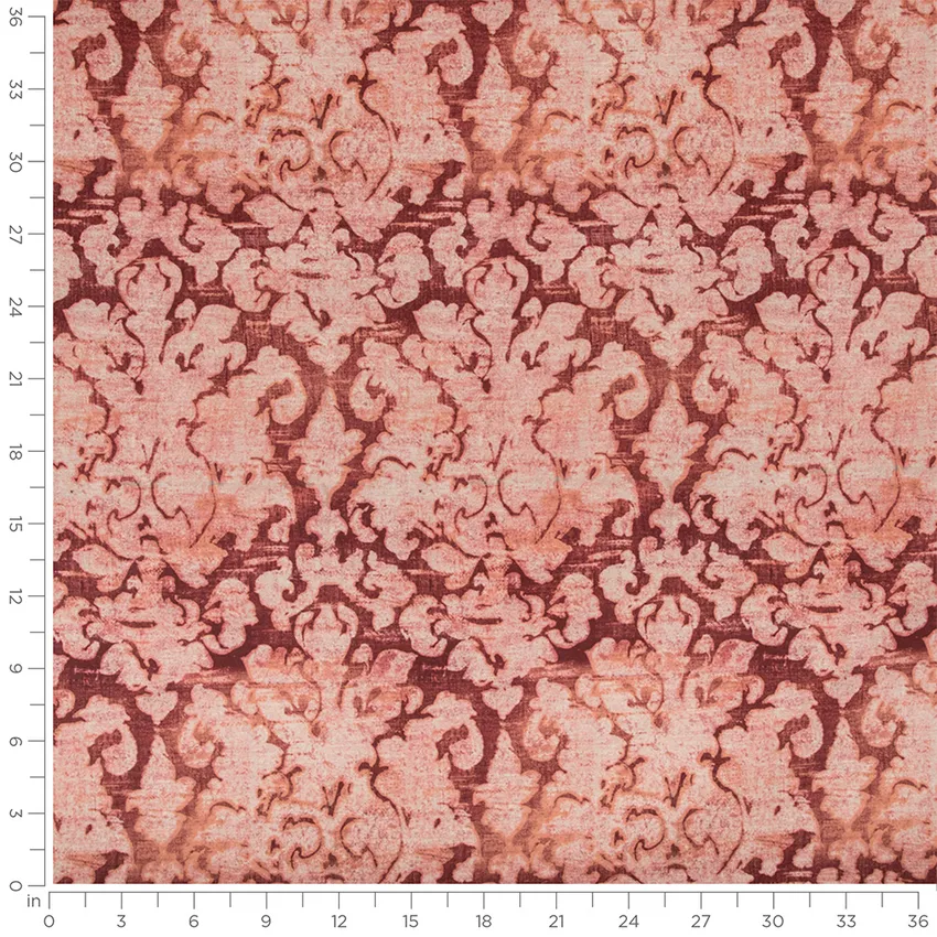 Windsor Hibiscus Red & Burgundy Abstract & Geometric Prints Drapery and Upholstery Fabric by the Yard — Scale in inches