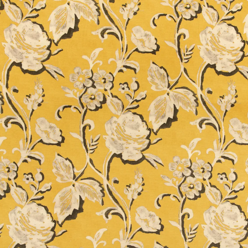 Margaret Canary Gold & Yellow Floral Prints Drapery and Upholstery Fabric by the Yard