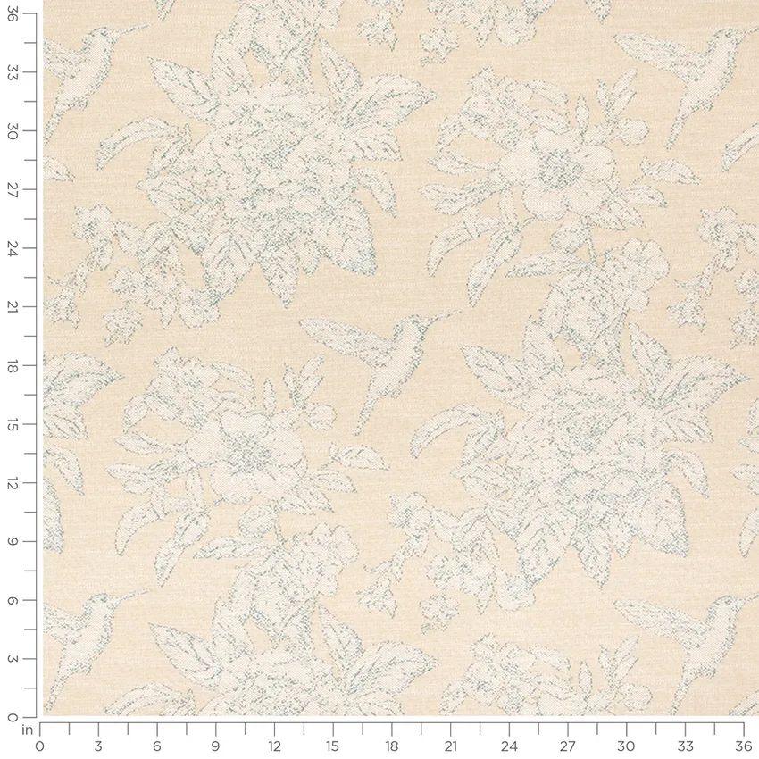 Shirley Vapor Aqua & Teal Birds Woven Patterns Upholstery Fabric by the Yard — Scale in inches