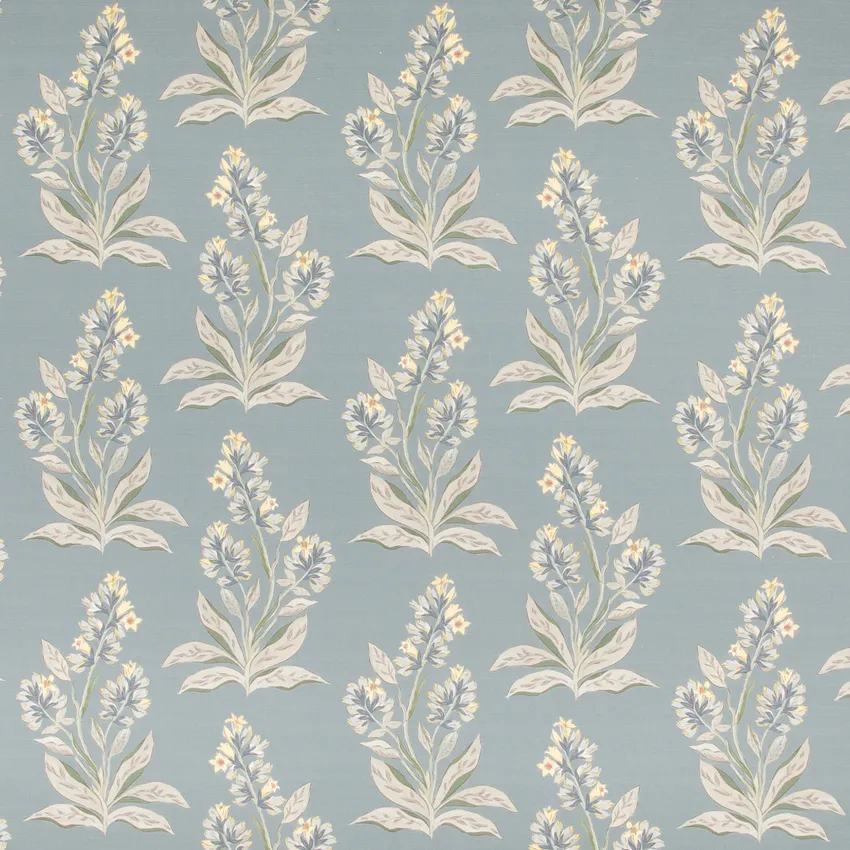 Lucille Bluebell Aqua & Teal and Blue Floral Linen & Linen Looks Drapery and Upholstery Fabric by the Yard