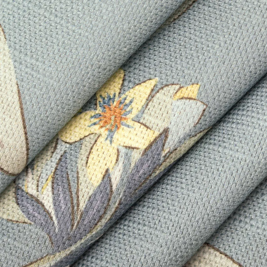 Lucille Bluebell Aqua & Teal and Blue Floral Linen & Linen Looks Drapery and Upholstery Fabric by the Yard — Upholstery and Drapery Fabric