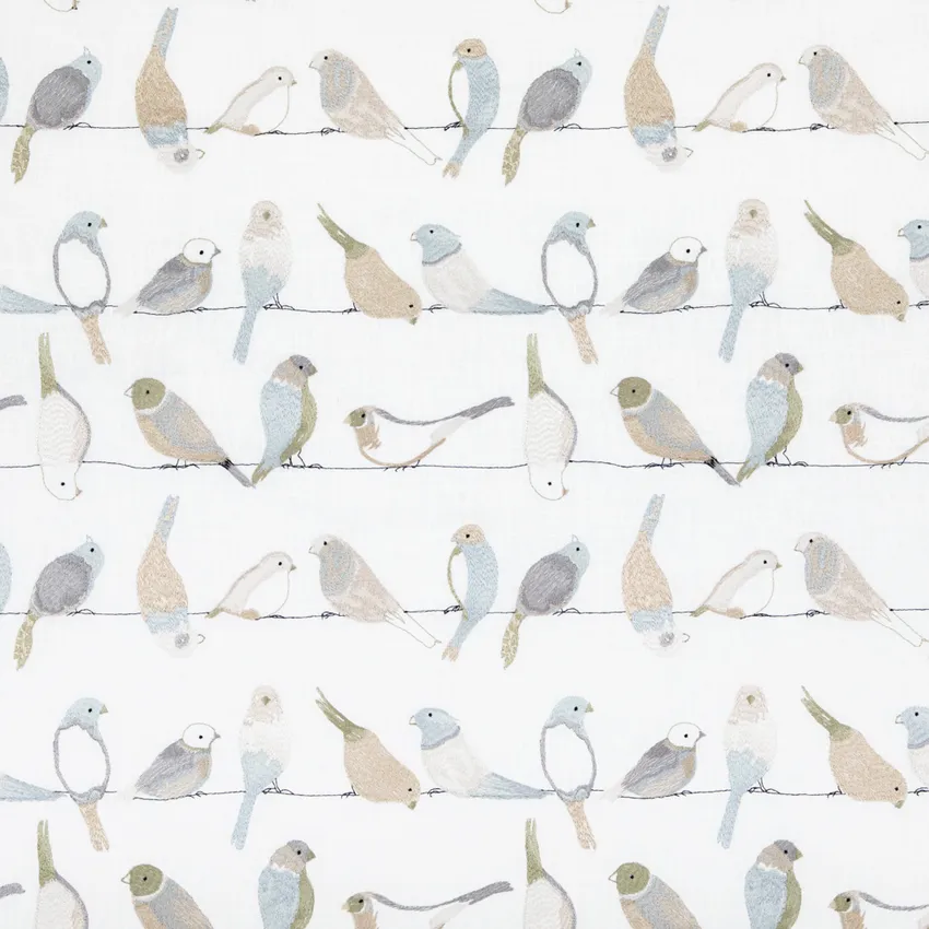 Birdie Sky Aqua & Teal and Blue Birds Embroidery Drapery and Upholstery Fabric by the Yard
