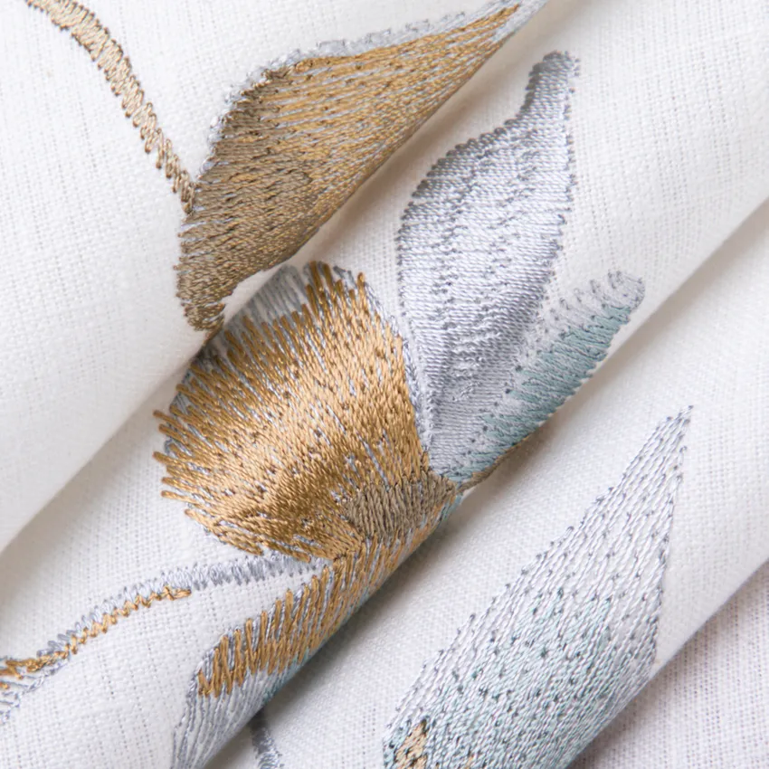 Elaine Mineral Aqua & Teal and Blue Floral Embroidery Drapery and Upholstery Fabric by the Yard — Upholstery and Drapery Fabric