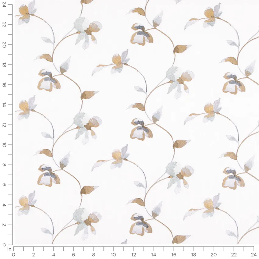 Elaine Mineral Aqua & Teal and Blue Floral Embroidery Drapery and Upholstery Fabric by the Yard — Scale in inches