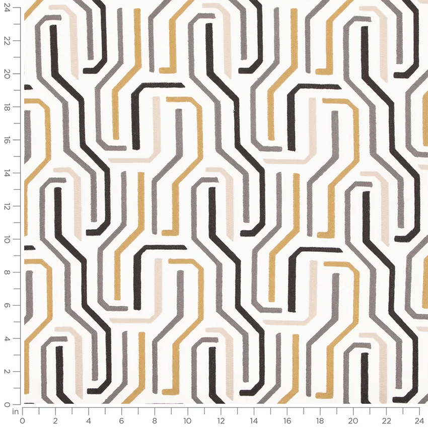 Calvin Husk Gold & Yellow and Grey & Silver Abstract & Geometric Embroidery Drapery and Upholstery Fabric by the Yard — Scale in inches