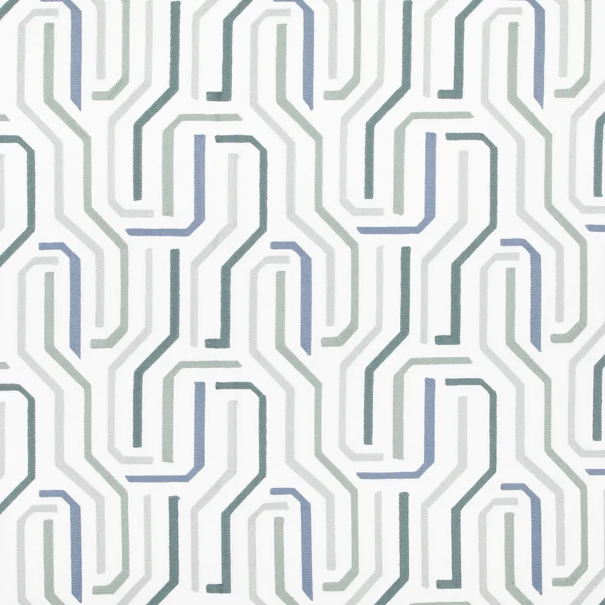 Calvin Mint Aqua & Teal Abstract & Geometric Embroidery Drapery and Upholstery Fabric by the Yard