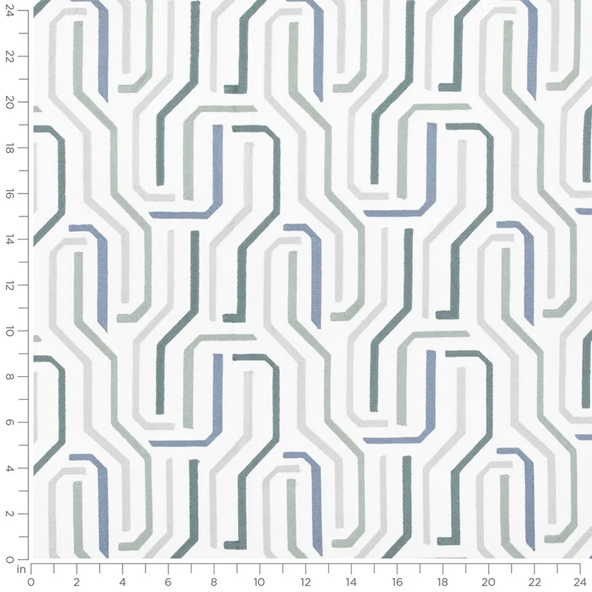 Calvin Mint Aqua & Teal Abstract & Geometric Embroidery Drapery and Upholstery Fabric by the Yard — Scale in inches
