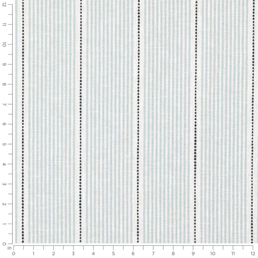 Sebastian Atlantic Aqua & Teal Stripe Embroidery Drapery and Upholstery Fabric by the Yard — Scale in inches