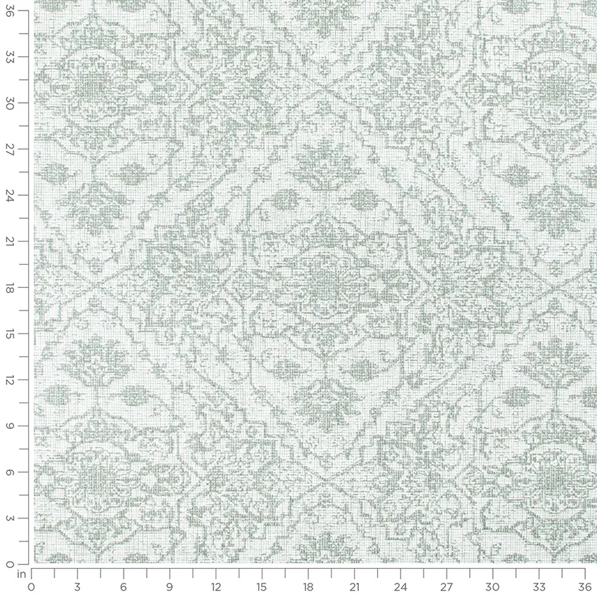 Paula Aqua & Teal Abstract & Geometric Linen & Linen Looks Upholstery Fabric by the Yard — Scale in inches