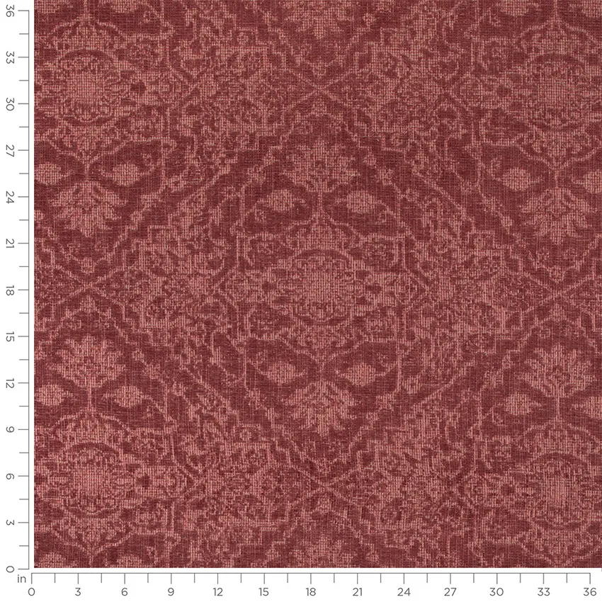 Paula Black Cherry Red & Burgundy Abstract & Geometric Linen & Linen Looks Upholstery Fabric by the Yard — Scale in inches