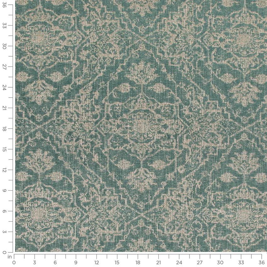 Paula Surf Aqua & Teal Abstract & Geometric Linen & Linen Looks Upholstery Fabric by the Yard — Scale in inches