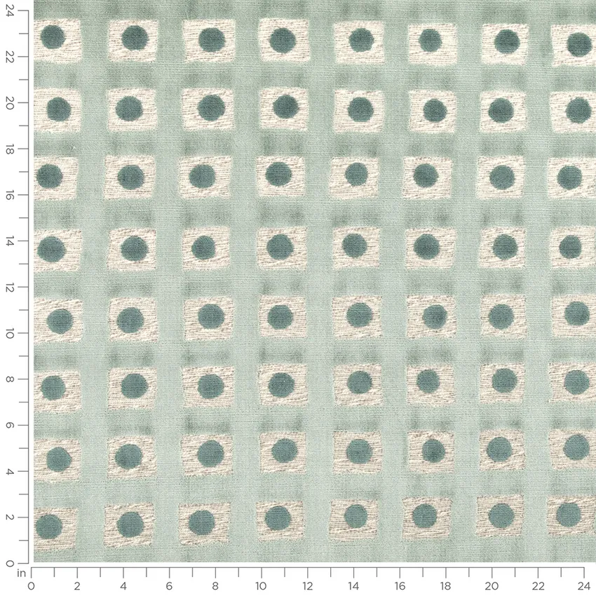 Leonardo Rain Aqua & Teal Abstract & Geometric Velvet Upholstery Fabric by the Yard — Scale in inches