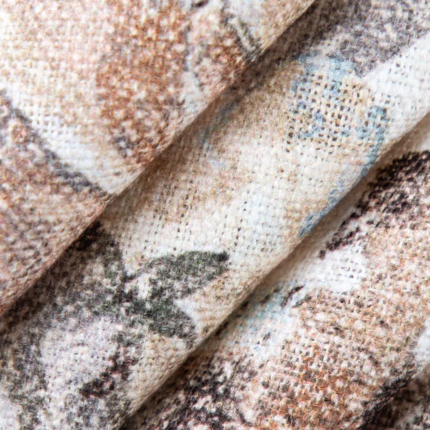 Nadine Cyan Aqua & Teal and Neutral Floral Linen & Linen Looks Drapery and Upholstery Fabric by the Yard — Upholstery and Drapery Fabric