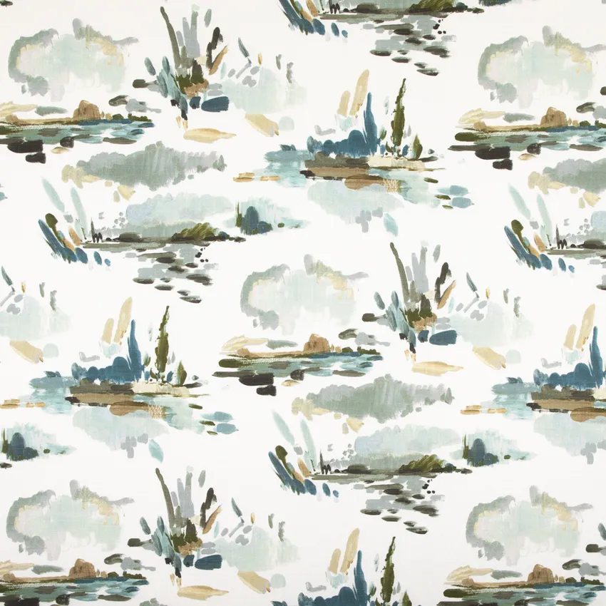 Laguna Breeze Aqua & Teal Abstract & Geometric Linen & Linen Looks Drapery and Upholstery Fabric by the Yard