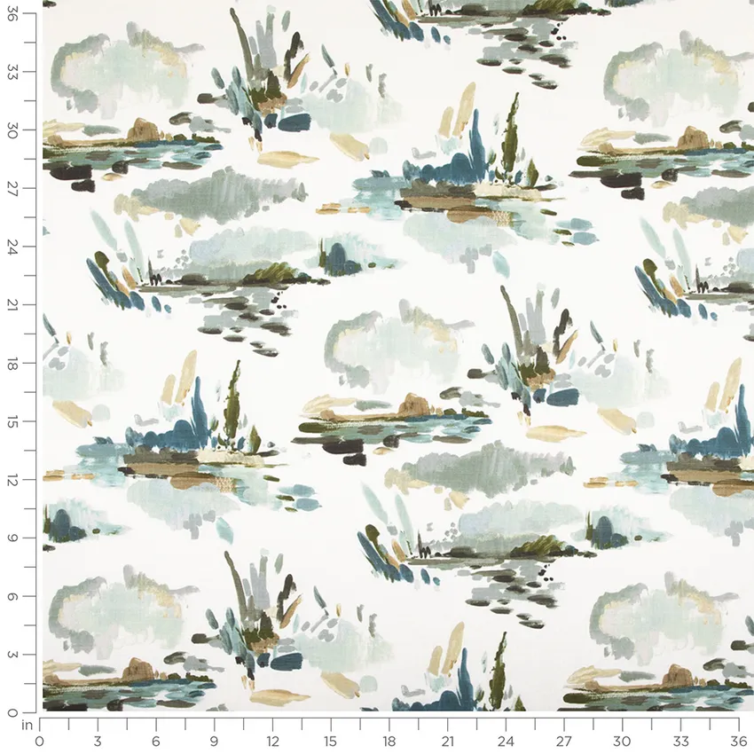 Laguna Breeze Aqua & Teal Abstract & Geometric Linen & Linen Looks Drapery and Upholstery Fabric by the Yard — Scale in inches