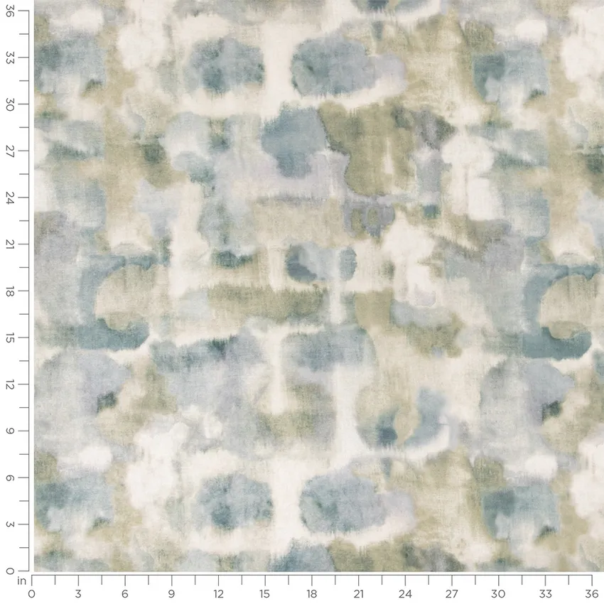 Jasper Meadow Aqua & Teal Abstract & Geometric Prints Drapery and Upholstery Fabric by the Yard — Scale in inches