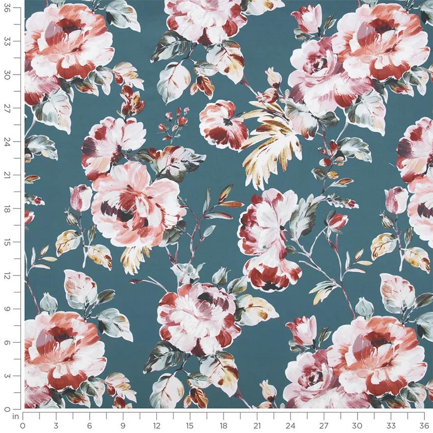 Tiffany Prussian Aqua & Teal   Drapery and Upholstery Fabric by the Yard — Scale in inches