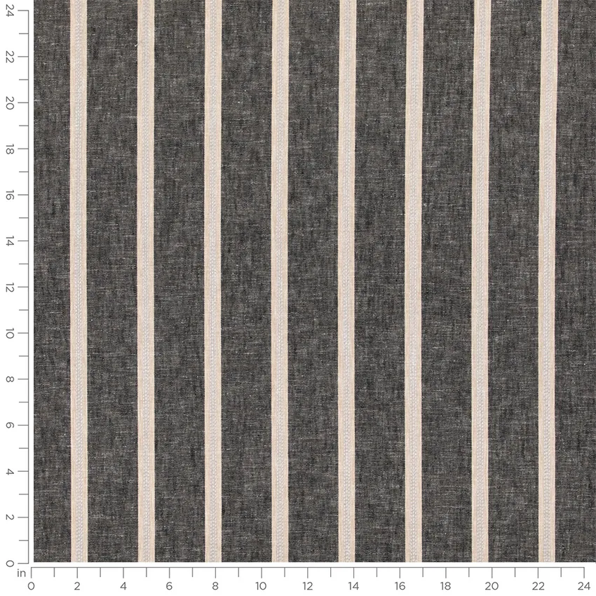 Haven Ash Black and Grey & Silver Stripe Linen & Linen Looks Drapery and Upholstery Fabric by the Yard — Scale in inches