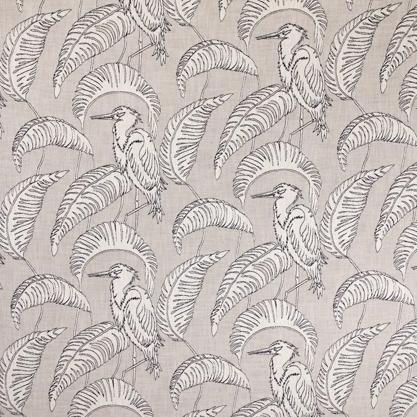 Blake Peppercorn Black and Grey & Silver Birds Linen & Linen Looks Upholstery Fabric by the Yard