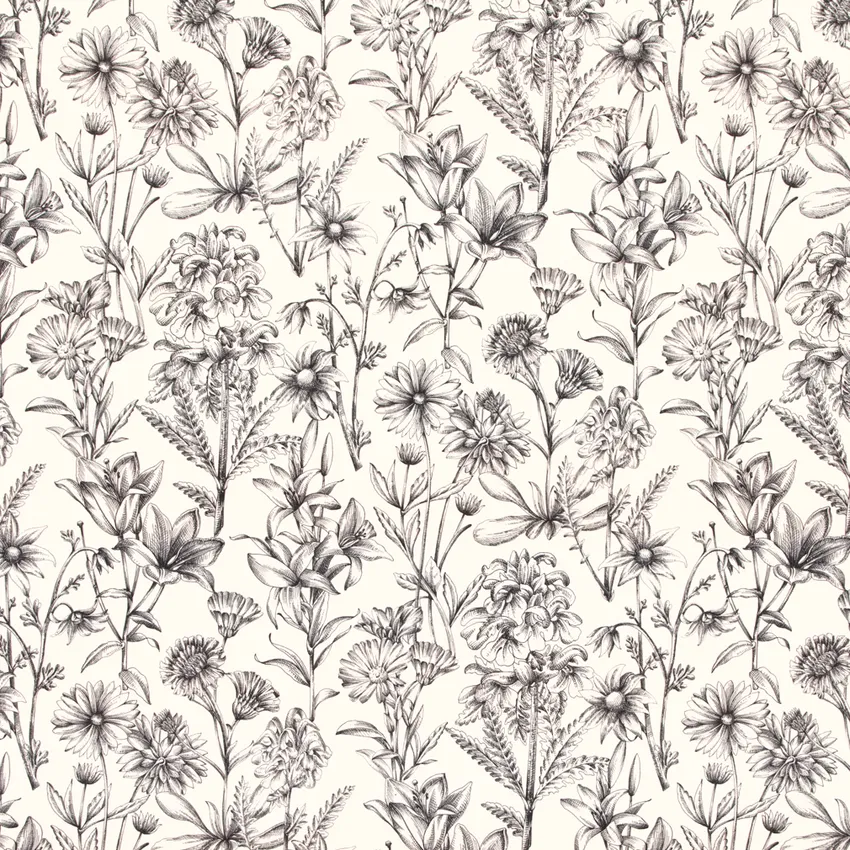 Summer Night Black Floral Linen & Linen Looks Drapery and Upholstery Fabric by the Yard