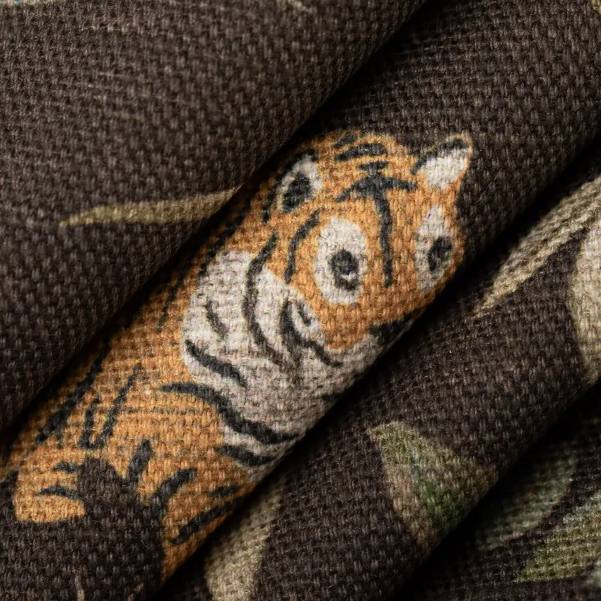 Rajah Shale Black and Green Global Linen & Linen Looks Drapery and Upholstery Fabric by the Yard — Upholstery and Drapery Fabric