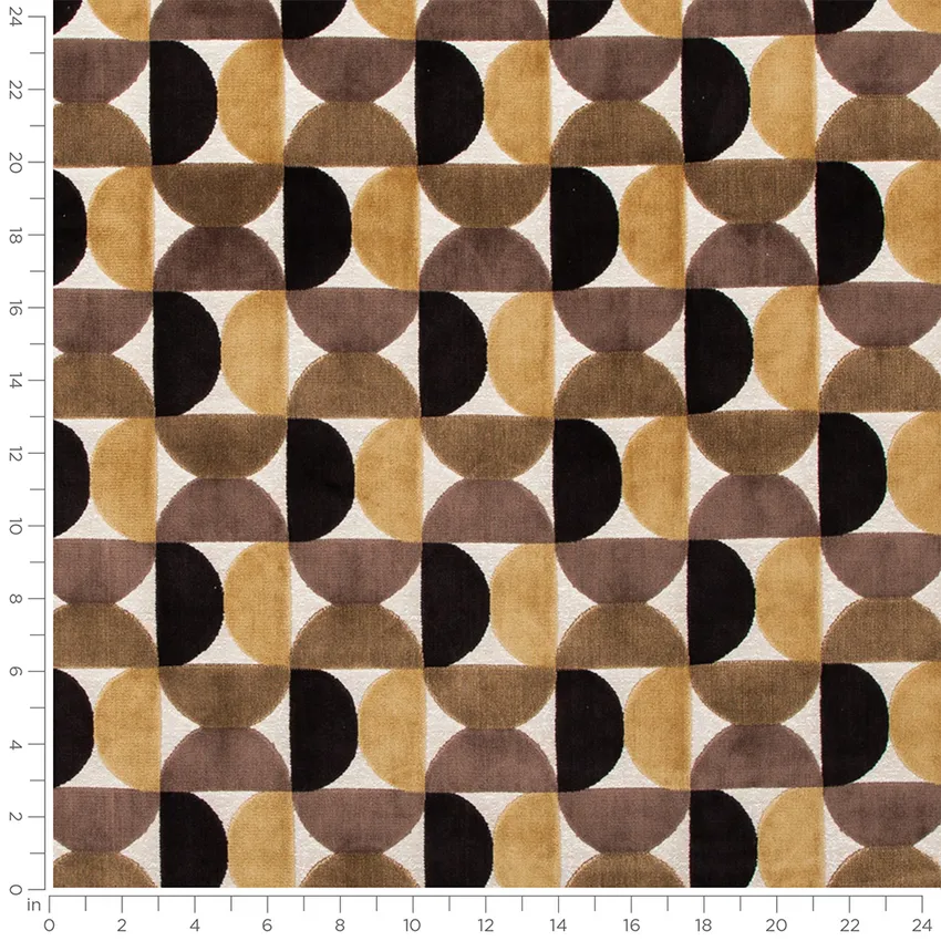 Irene Midnight Black and Gold & Yellow Abstract & Geometric Velvet Upholstery Fabric by the Yard — Scale in inches
