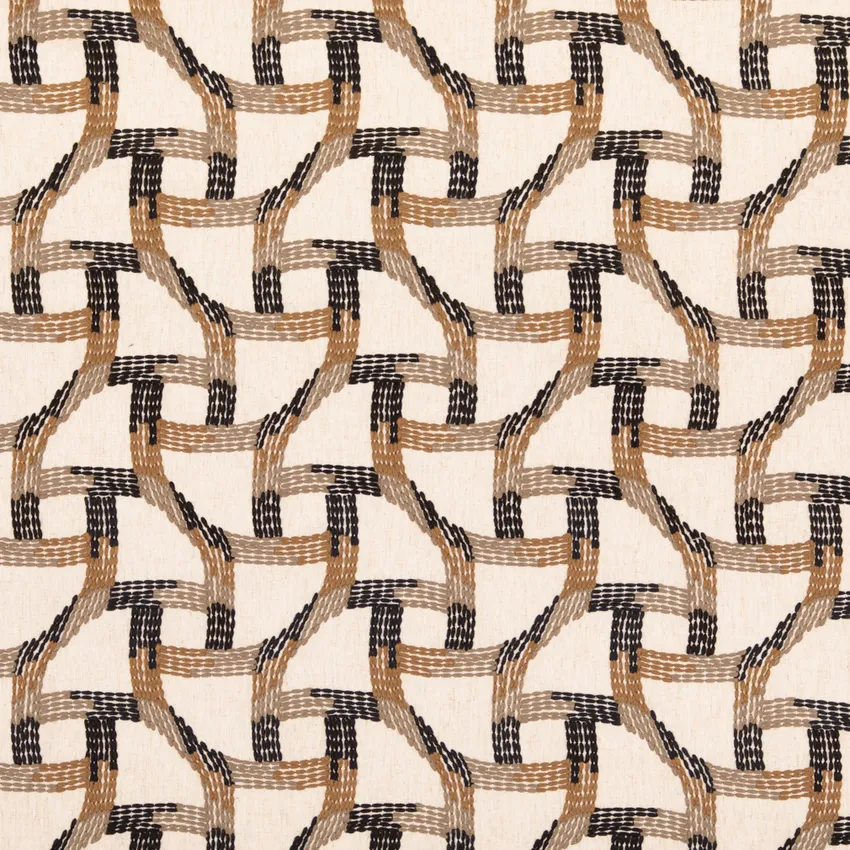 Justice Hickory Black and Brown Abstract & Geometric Embroidery Drapery and Upholstery Fabric by the Yard