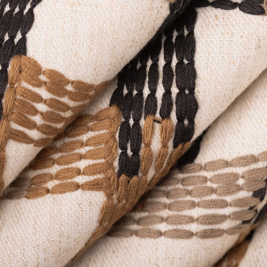 Justice Hickory Black and Brown Abstract & Geometric Embroidery Drapery and Upholstery Fabric by the Yard — Upholstery and Drapery Fabric