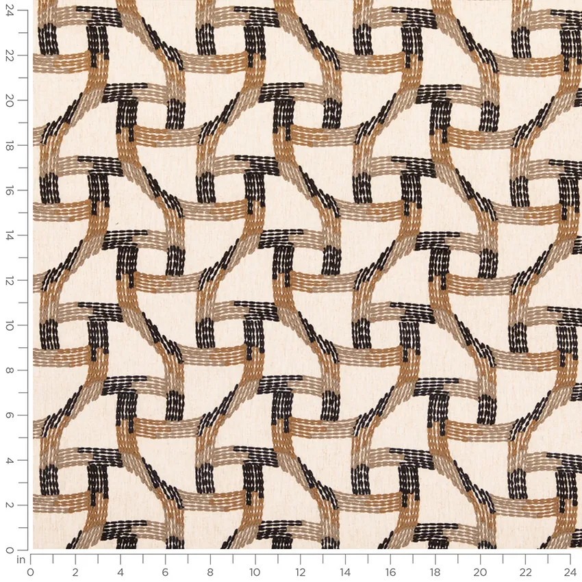Justice Hickory Black and Brown Abstract & Geometric Embroidery Drapery and Upholstery Fabric by the Yard — Scale in inches