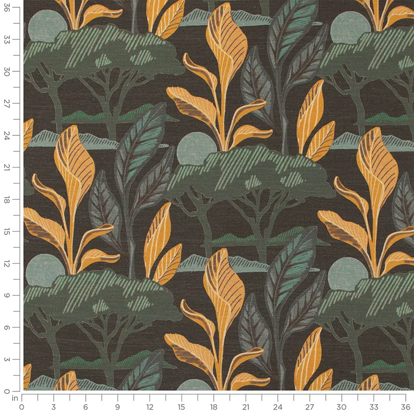 Areesa Black Sand Black and Gold & Yellow Abstract & Geometric Linen & Linen Looks Drapery and Upholstery Fabric by the Yard — Scale in inches