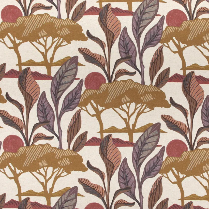 Areesa Rosewood Gold & Yellow and Purple Abstract & Geometric Linen & Linen Looks Drapery and Upholstery Fabric by the Yard