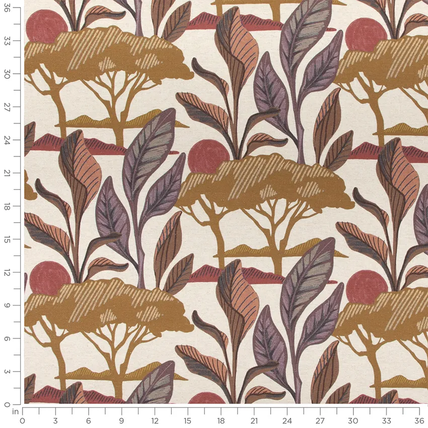Areesa Rosewood Gold & Yellow and Purple Abstract & Geometric Linen & Linen Looks Drapery and Upholstery Fabric by the Yard — Scale in inches