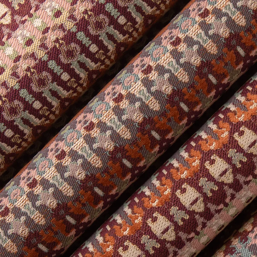 Soren Maroon Orange & Rust and Red & Burgundy Abstract & Geometric Woven Patterns Upholstery Fabric by the Yard — Upholstery Fabric