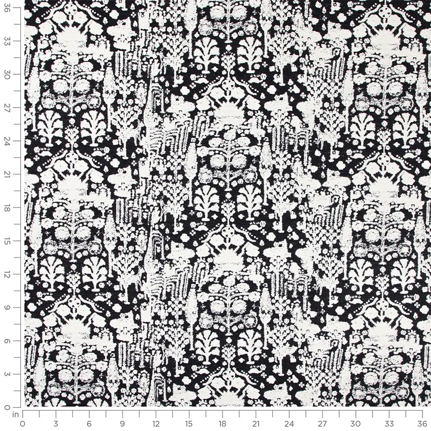 Mackenzie Orca Black Abstract & Geometric Woven Patterns Upholstery Fabric by the Yard — Scale in inches