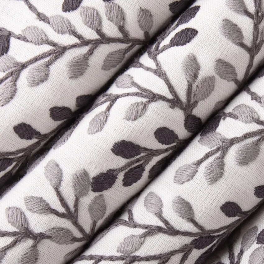 Brianna Soot Black and Grey & Silver Abstract & Geometric Embroidery Drapery and Upholstery Fabric by the Yard — Upholstery and Drapery Fabric