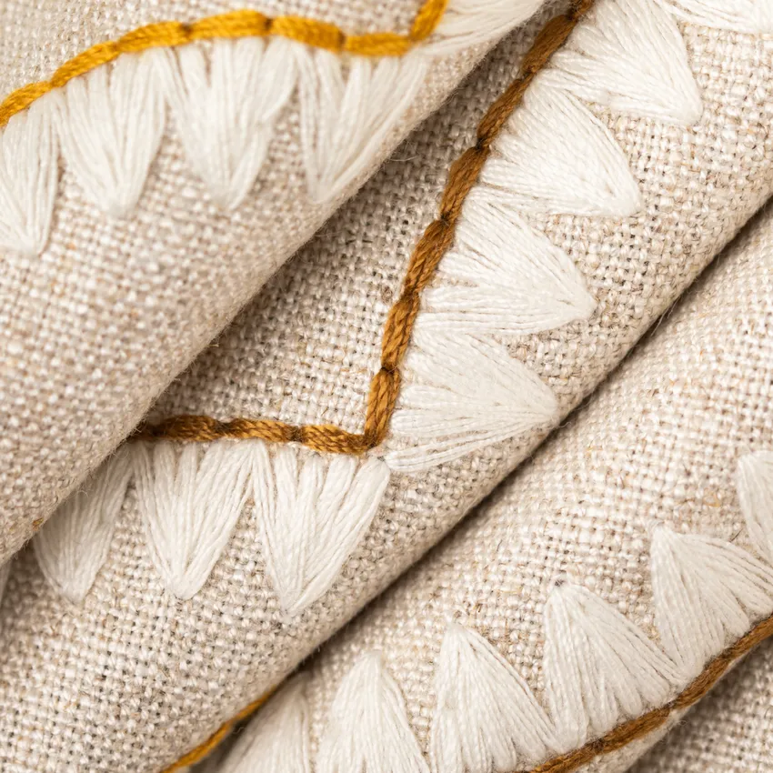 Serena Citrine Gold & Yellow and Neutral Abstract & Geometric Embroidery Drapery and Upholstery Fabric by the Yard — Upholstery and Drapery Fabric