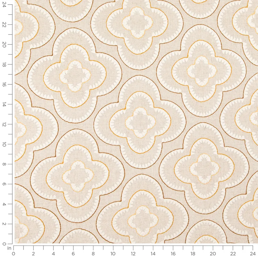 Serena Citrine Gold & Yellow and Neutral Abstract & Geometric Embroidery Drapery and Upholstery Fabric by the Yard — Scale in inches
