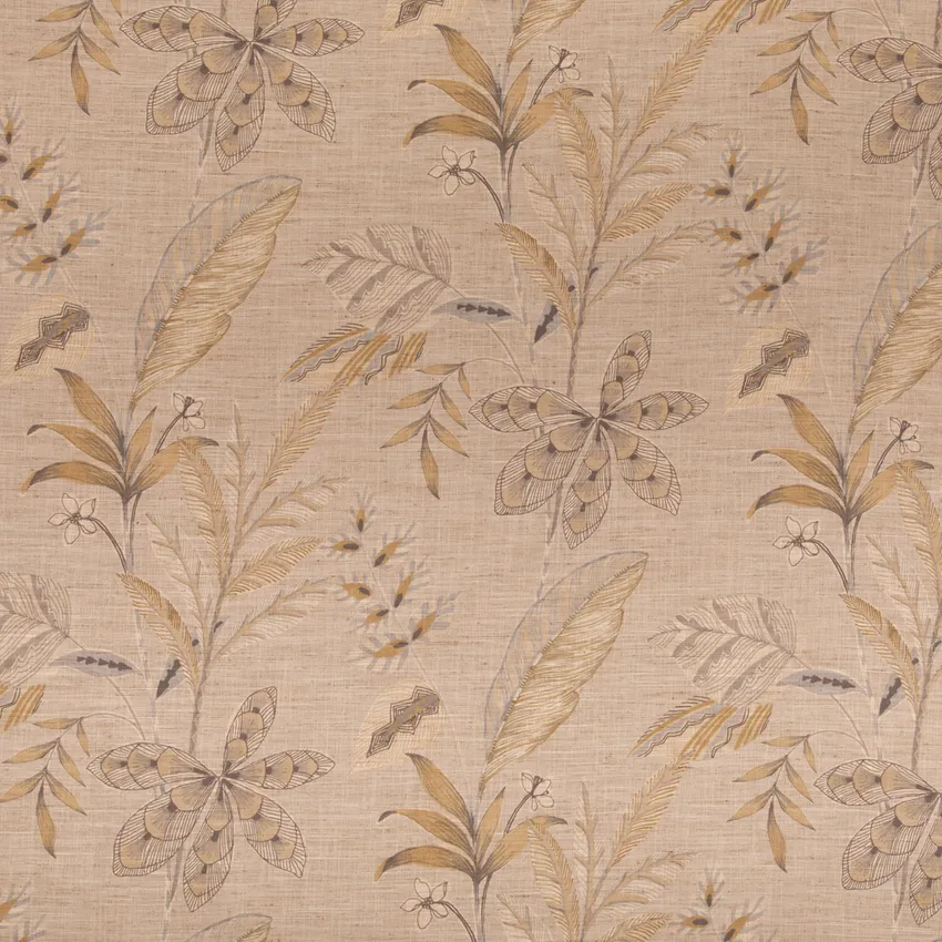 Madison Flax Brown and Gold & Yellow Abstract & Geometric Linen & Linen Looks Drapery and Upholstery Fabric by the Yard
