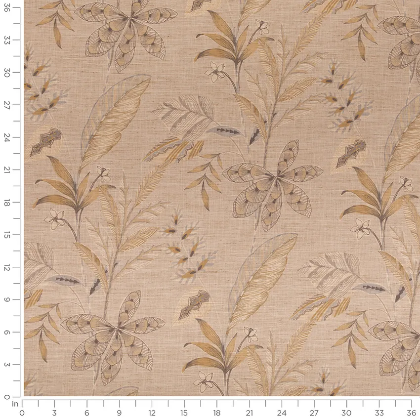 Madison Flax Brown and Gold & Yellow Abstract & Geometric Linen & Linen Looks Drapery and Upholstery Fabric by the Yard — Scale in inches